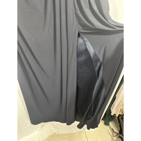 NWT $398 Mac Duggal [ 18 ] Embellished Accents‎ Faux Wrap Jersey Gown Blue - Picture 12 of 15